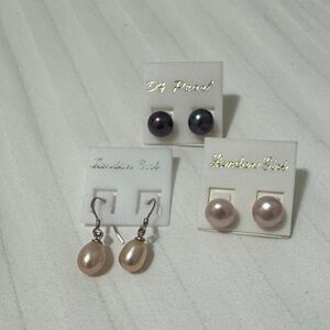 Elegant fresh water Pearl Earring Set - Pink and Black